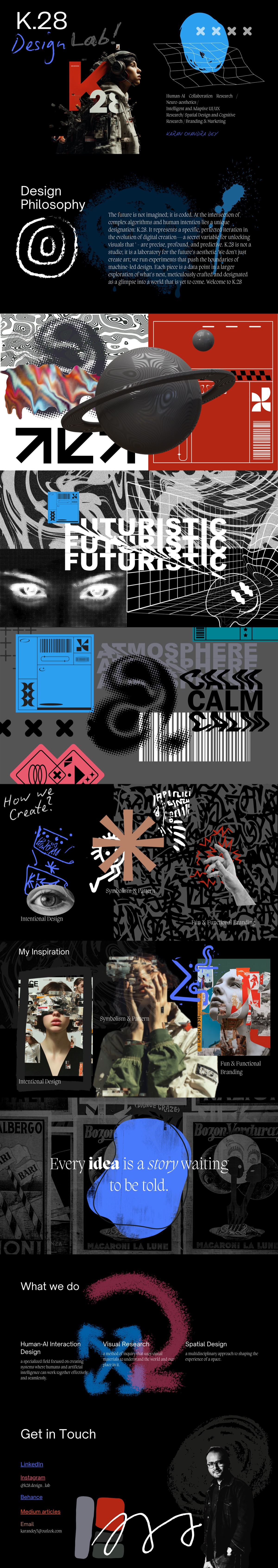 K28 home page — maximalist collage layout with type, marks and texture