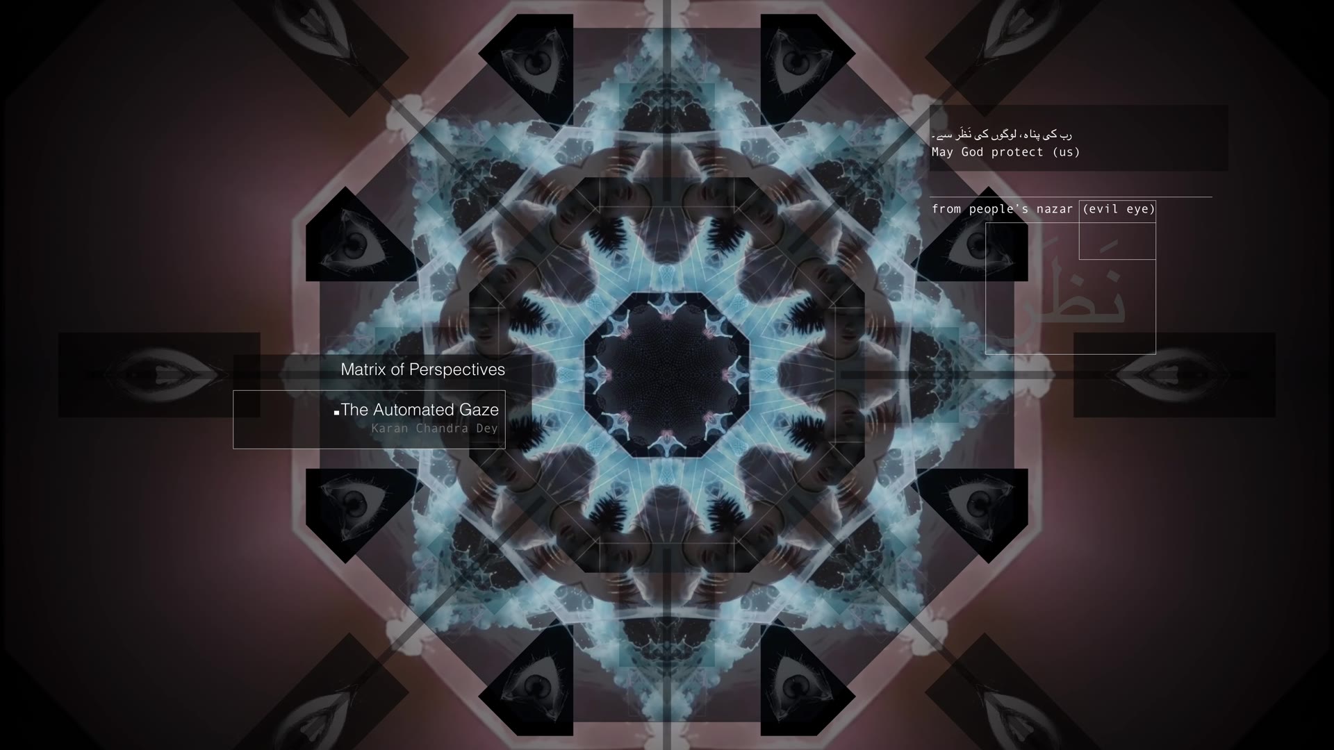 The Automated Gaze, Nazar variant — eyes and Urdu script around a mandala